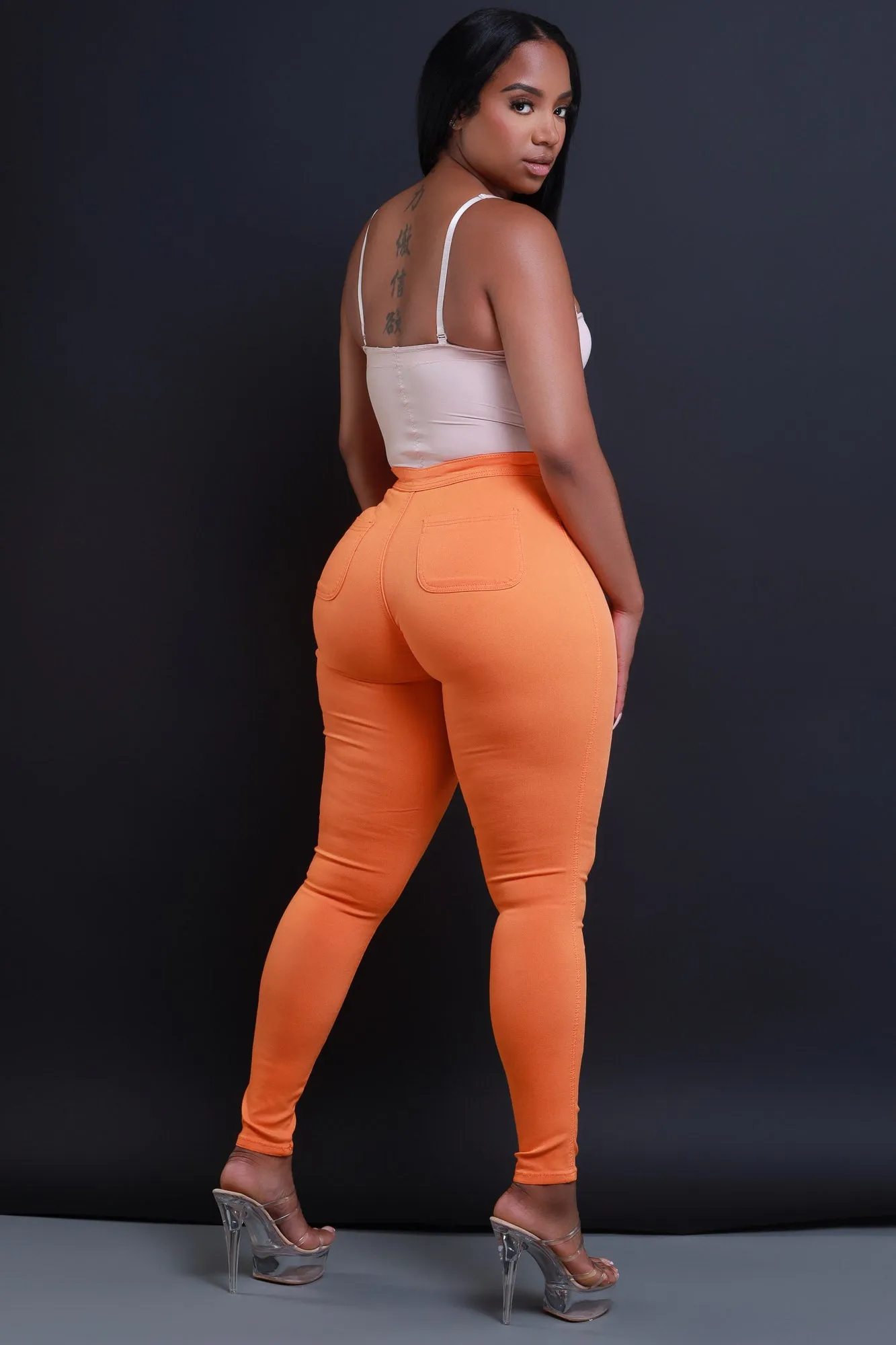 $15.99 Super Swank High Waist Stretchy Jeans - Orange