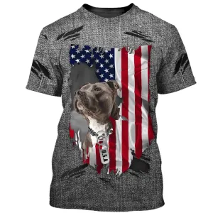 3D Dog T Shirts, American Flag Pitbull All Over Print T-Shirt, Gift For Pet Loves