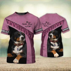 3D Dog T Shirts, Appenzeller Love Never Walk Alone All Over Print T-Shirt, Gift For Pet Loves