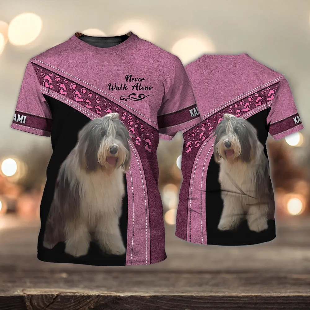 3D Dog T Shirts, Barded Collie Love Never Walk Alone All Over Print T-Shirt, Gift For Pet Loves