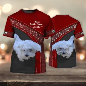 3D Dog T Shirts, Ben Love Never Walk Alone All Over Print T-Shirt, Gift For Pet Loves