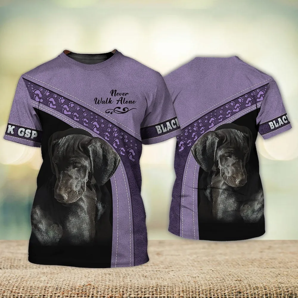 3D Dog T Shirts, Black Gsp Love Never Walk Alone All Over Print T-Shirt, Gift For Pet Loves