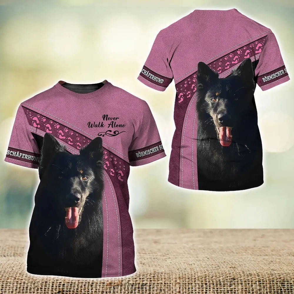 3D Dog T Shirts, Bohemian Shepherd Love Never Walk Alone All Over Print T-Shirt, Gift For Pet Loves