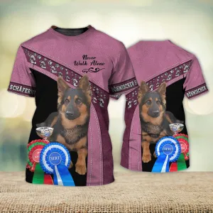 3D Dog T Shirts, Bohemian Shepherd Love Pink Never Walk Alone All Over Print T-Shirt, Gift For Pet Loves