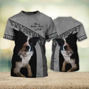 3D Dog T Shirts, Border Collie Curious Never Walk Alone All Over Print T-Shirt, Gift For Pet Loves