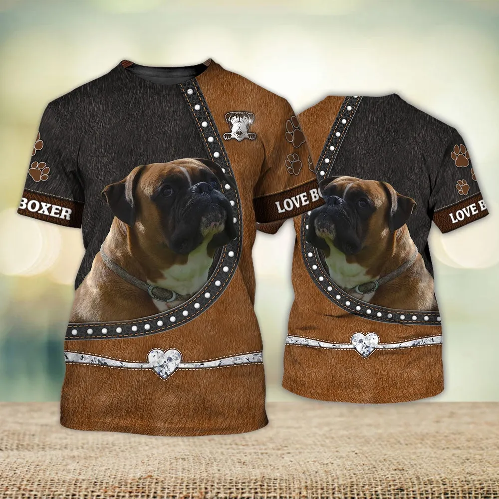 3D Dog T Shirts, Boxer Cute Brown Never Walk Alone All Over Print T-Shirt, Gift For Pet Loves