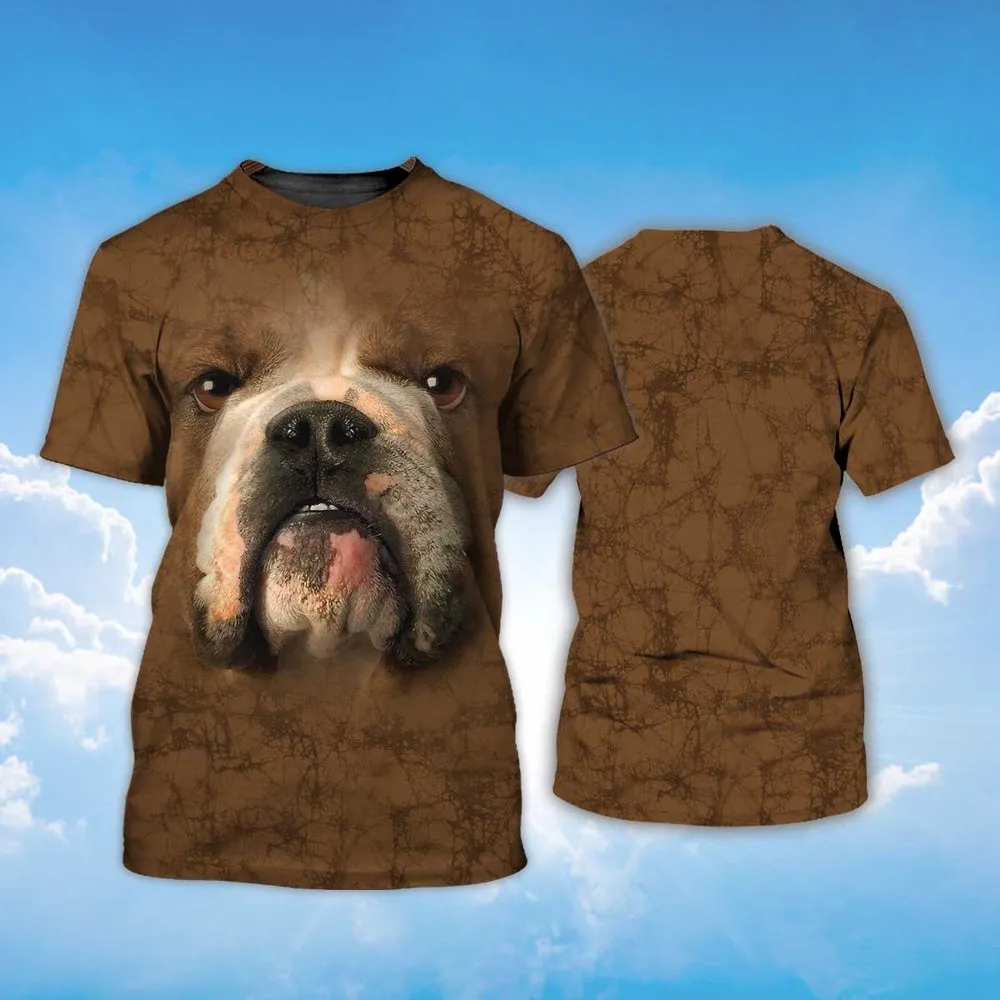 3D Dog T Shirts, Brown Marble Pitbull Face All Over Print T-Shirt, Gift For Pet Loves