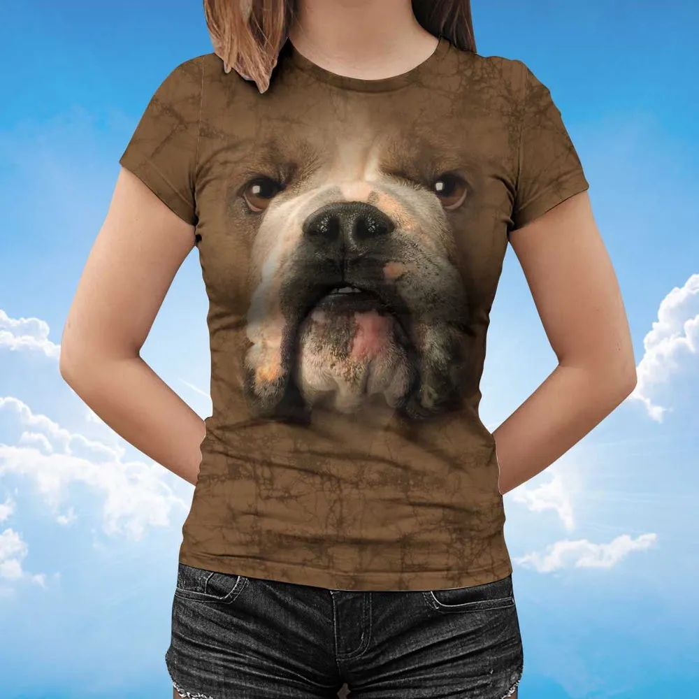 3D Dog T Shirts, Brown Marble Pitbull Face All Over Print T-Shirt, Gift For Pet Loves