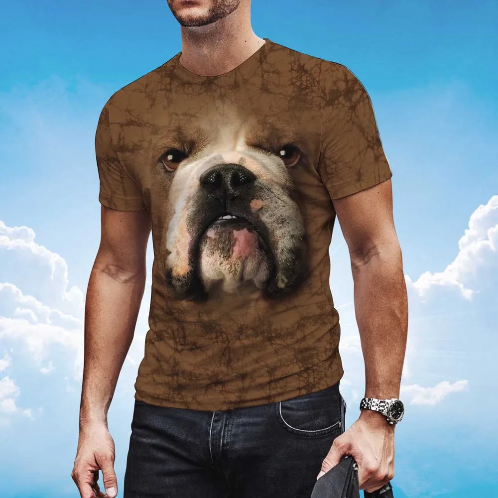 3D Dog T Shirts, Brown Marble Pitbull Face All Over Print T-Shirt, Gift For Pet Loves