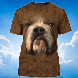 3D Dog T Shirts, Brown Marble Pitbull Face All Over Print T-Shirt, Gift For Pet Loves