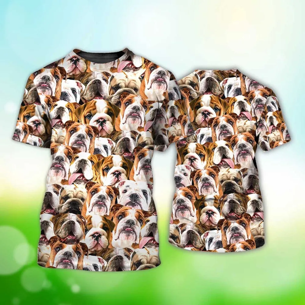 3D Dog T Shirts, Bulldogs Cute Face All Over Print T-Shirt, Gift For Pet Loves