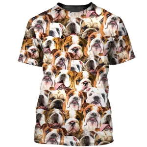 3D Dog T Shirts, Bulldogs Cute Face All Over Print T-Shirt, Gift For Pet Loves