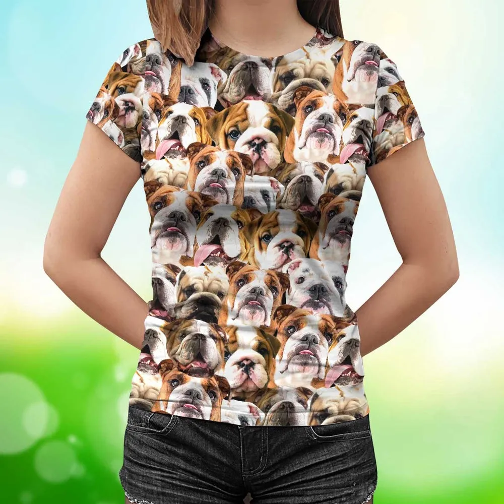 3D Dog T Shirts, Bulldogs Cute Face All Over Print T-Shirt, Gift For Pet Loves