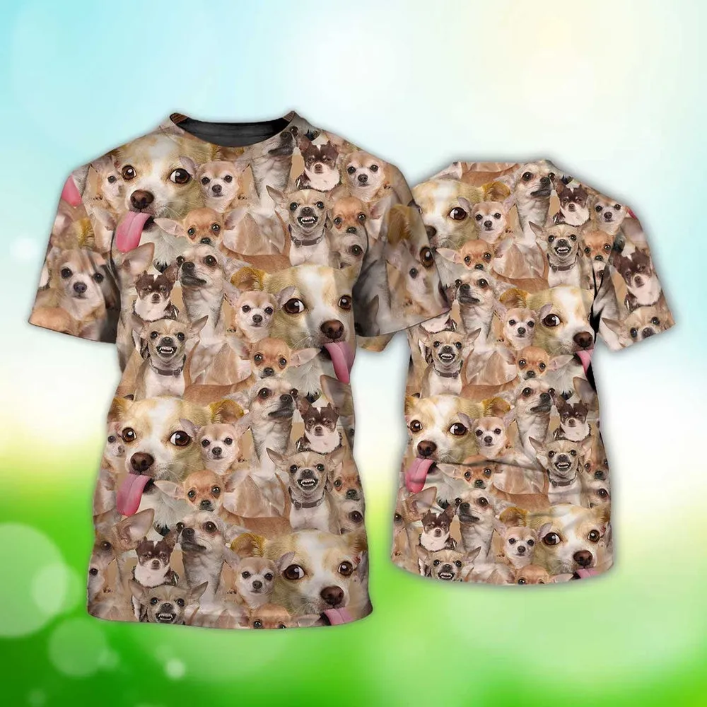 3D Dog T Shirts, Chihuahuas Cute Face All Over Print T-Shirt, Gift For Pet Loves