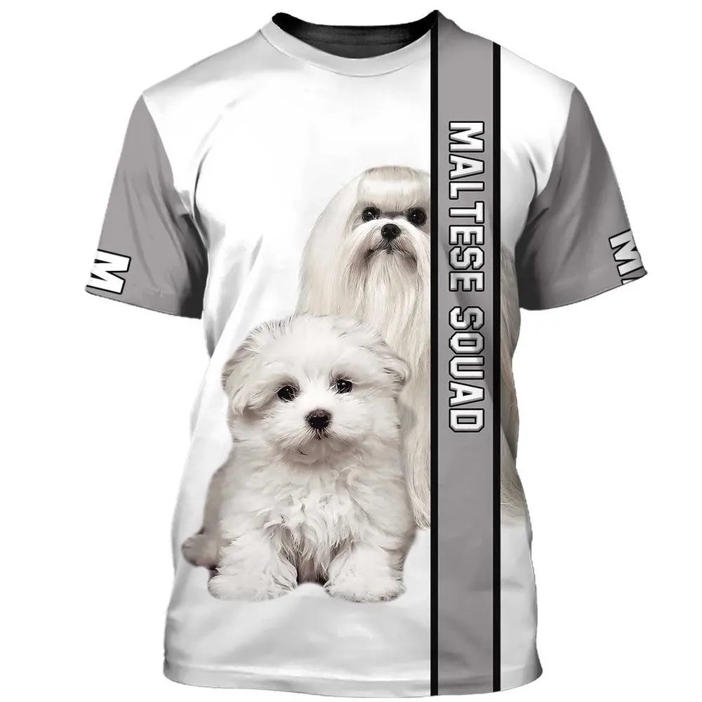 3D Dog T Shirts, Cute White Maltese Dog All Over Print T-Shirt, Gift For Pet Loves