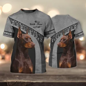 3D Dog T Shirts, Doberman Love Never Walk Alone All Over Print T-Shirt, Gift For Pet Loves