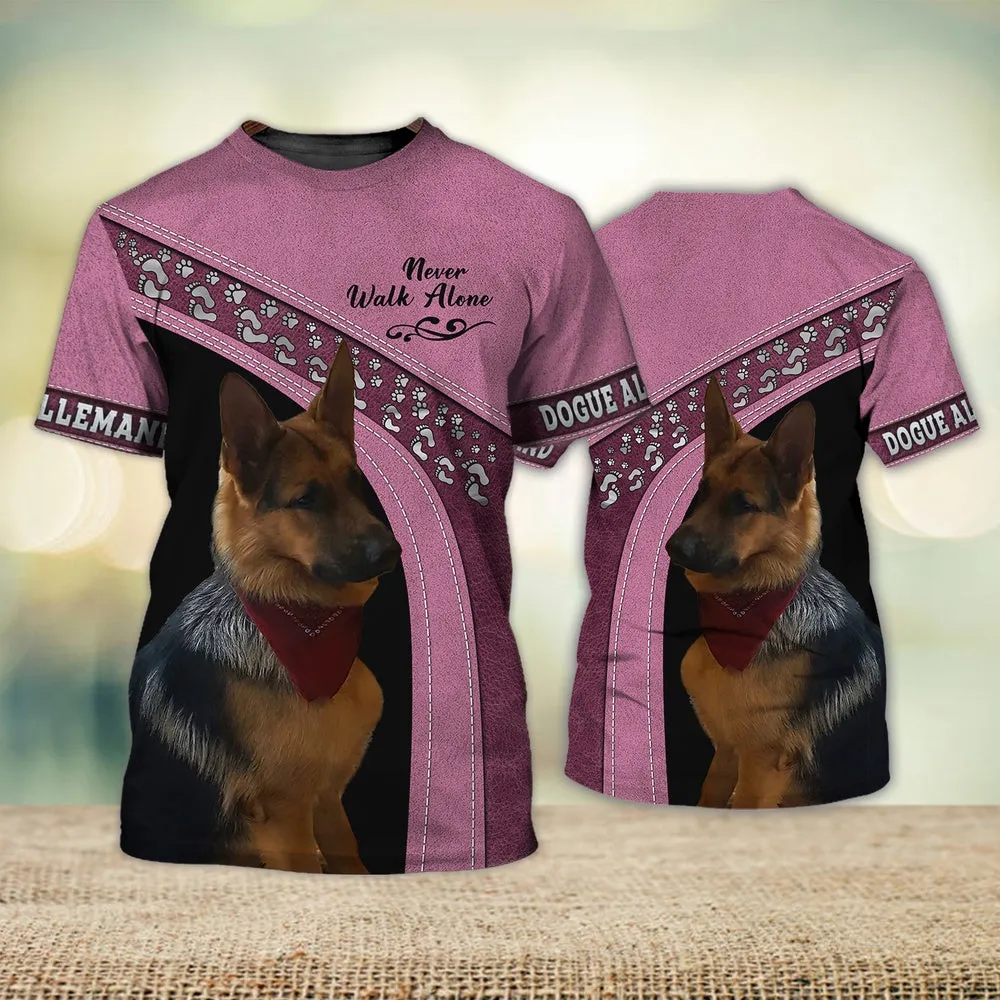 3D Dog T Shirts, Dogue Allemand Love Never Walk Alone All Over Print T-Shirt, Gift For Pet Loves