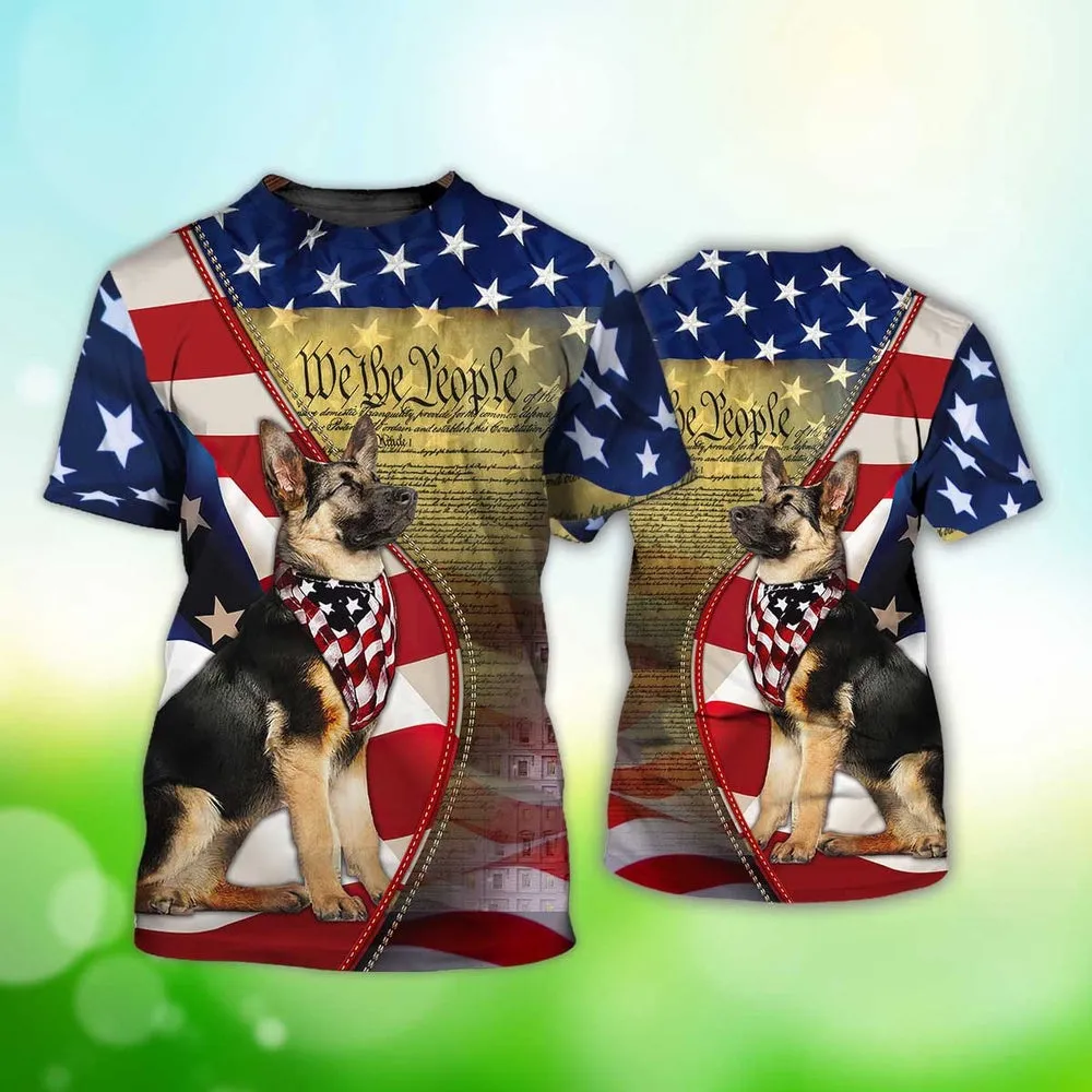 3D Dog T Shirts, German Shepherd American Patriot All Over Print T-Shirt, Gift For Pet Loves