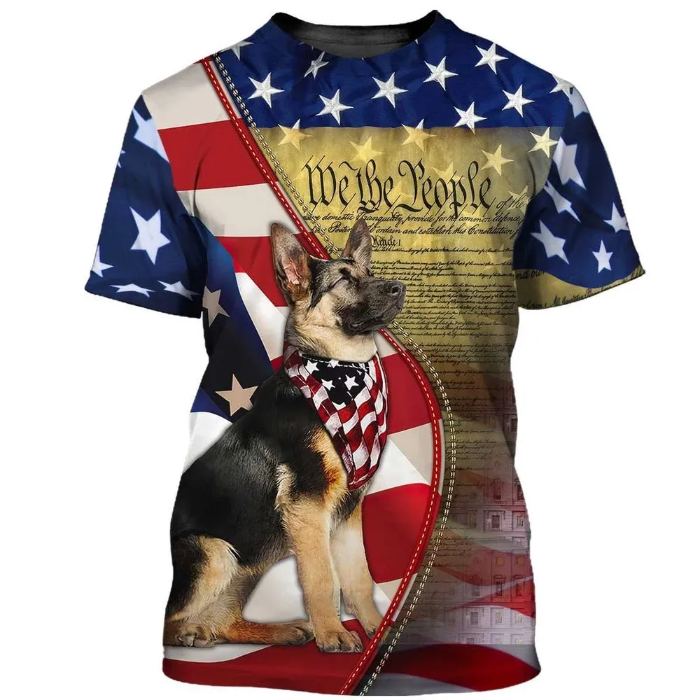 3D Dog T Shirts, German Shepherd American Patriot All Over Print T-Shirt, Gift For Pet Loves