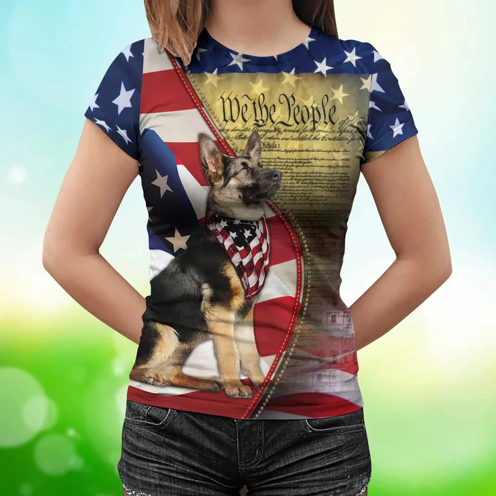 3D Dog T Shirts, German Shepherd American Patriot All Over Print T-Shirt, Gift For Pet Loves