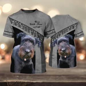 3D Dog T Shirts, Giant Schnauzer Never Walk Alone All Over Print T-Shirt, Gift For Pet Loves