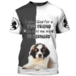 3D Dog T Shirts, God Sent Me My St Bernard All Over Print T-Shirt, Gift For Pet Loves