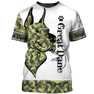 3D Dog T Shirts, Great Dane Dog Camo All Over Print T-Shirt, Gift For Pet Loves