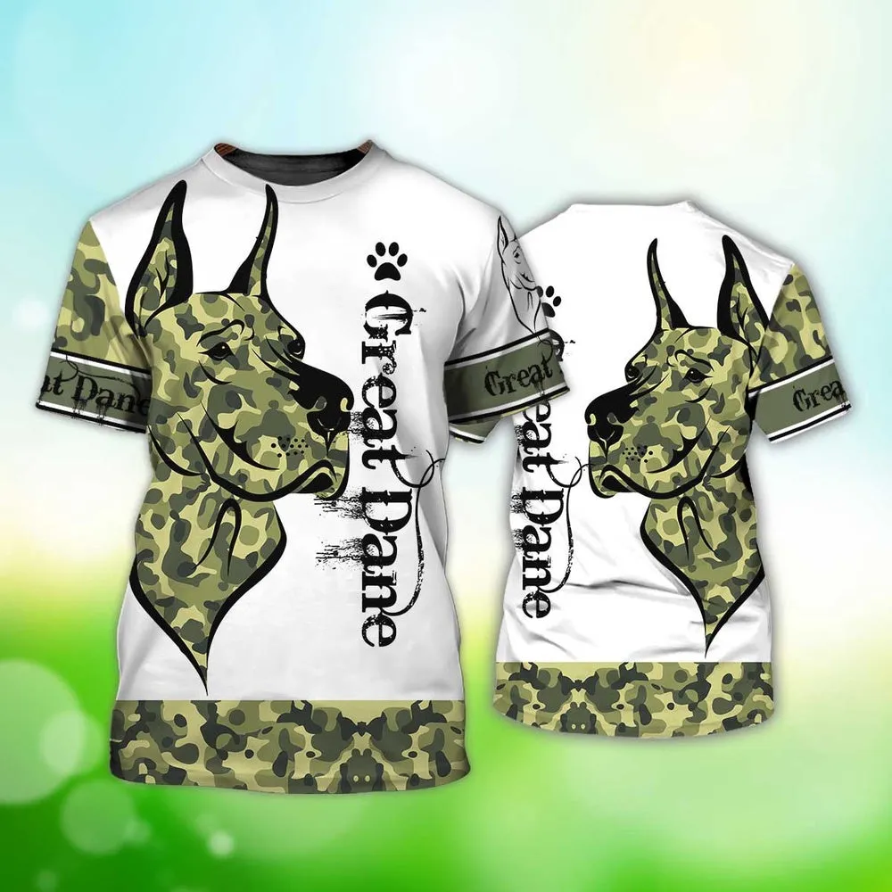 3D Dog T Shirts, Great Dane Dog Camo All Over Print T-Shirt, Gift For Pet Loves