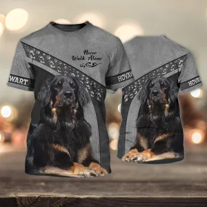 3D Dog T Shirts, Hovawart Never Walk Alone All Over Print T-Shirt, Gift For Pet Loves