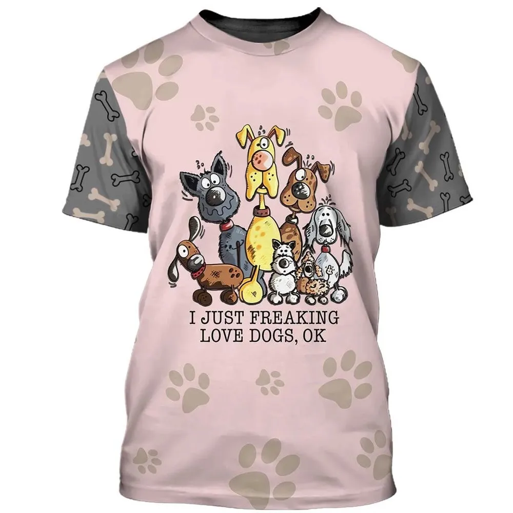 3D Dog T Shirts, I Just Freaking Love Dogs All Over Print T-Shirt, Gift For Pet Loves