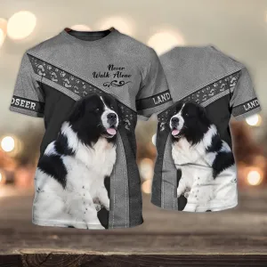 3D Dog T Shirts, Landseer Grey Love Never Walk Alone All Over Print T-Shirt, Gift For Pet Loves