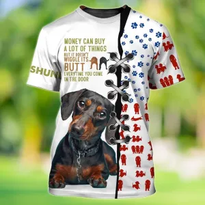 3D Dog T Shirts, Love Dachshund All Over Print T-Shirt, Gift For Pet Loves