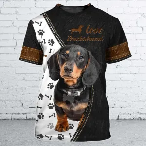 3D Dog T Shirts, Love Dachshund Cute All Over Print T-Shirt, Gift For Pet Loves