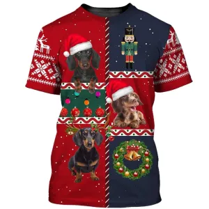 3D Dog T Shirts, Lovely Dachshund Christmas All Over Print T-Shirt, Gift For Pet Loves