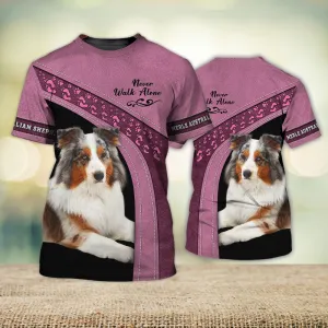 3D Dog T Shirts, Merle Australian Shepherd Never Walk Alone All Over Print T-Shirt, Gift For Pet Loves