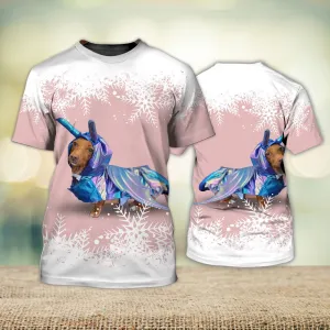 3D Dog T Shirts, Miniature Dachshund Snow All Over Print T-Shirt, Gift For Pet Loves