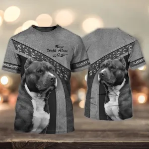 3D Dog T Shirts, Pitbull Lover Never Walk Alone All Over Print T-Shirt, Gift For Pet Loves