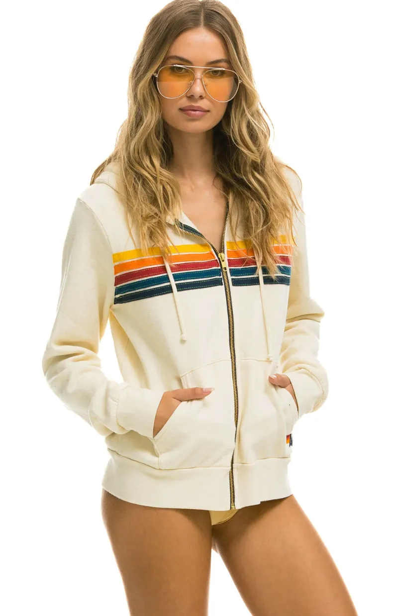 5 Stripe Zip Up Hoodie ~ Vintage White