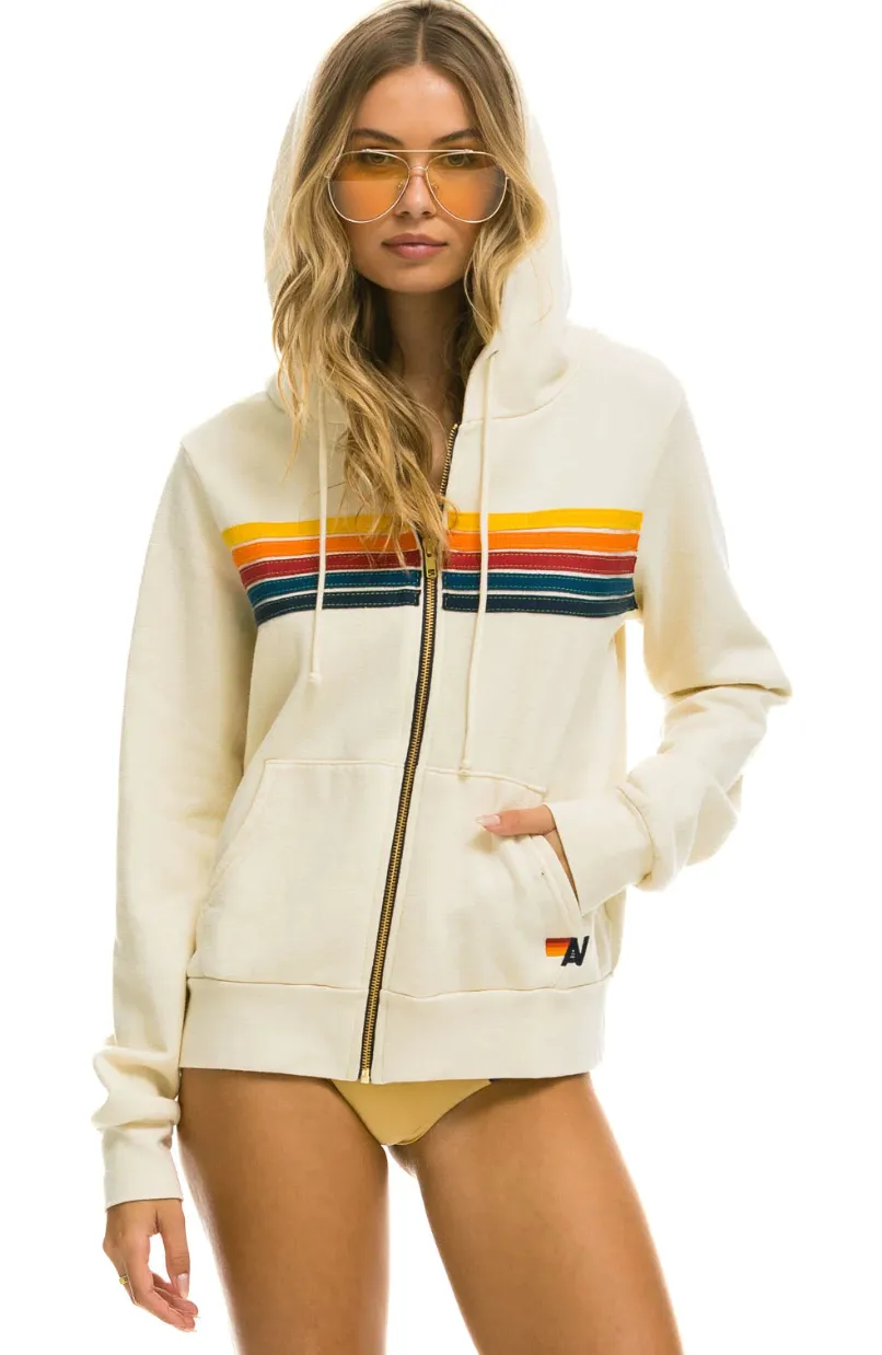 5 Stripe Zip Up Hoodie ~ Vintage White