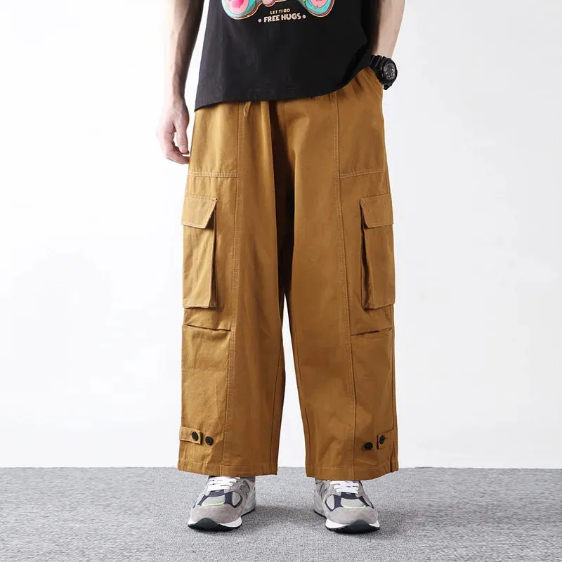 Casual Cargo Pants Men Baggy Wide-leg Cropped Work Trousers