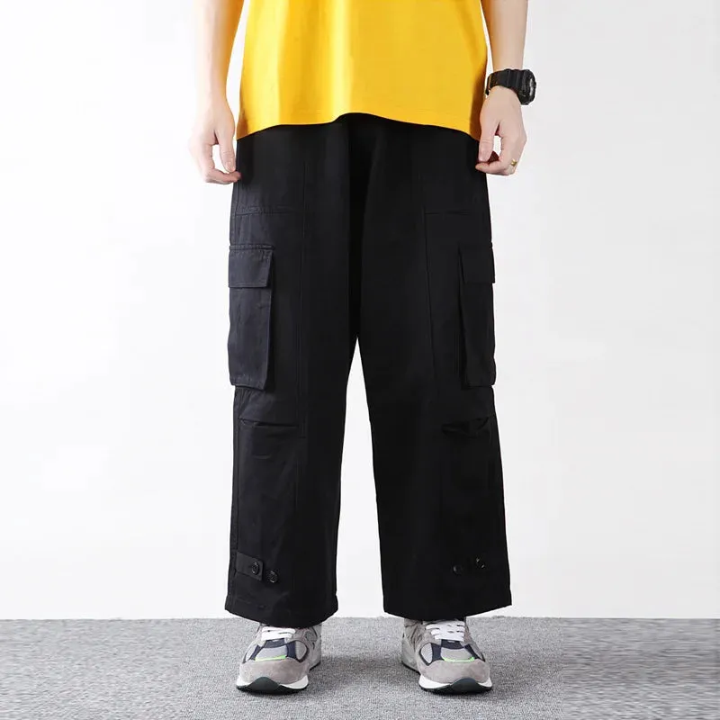 Casual Cargo Pants Men Baggy Wide-leg Cropped Work Trousers