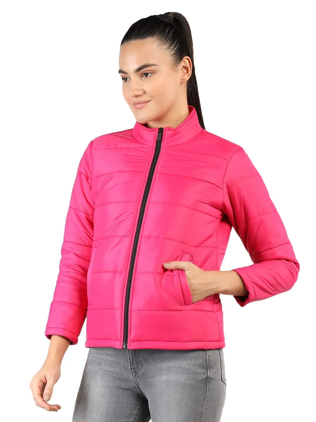 CHKOKKO Women's Winter Wear Quilted Jacket HotPink S