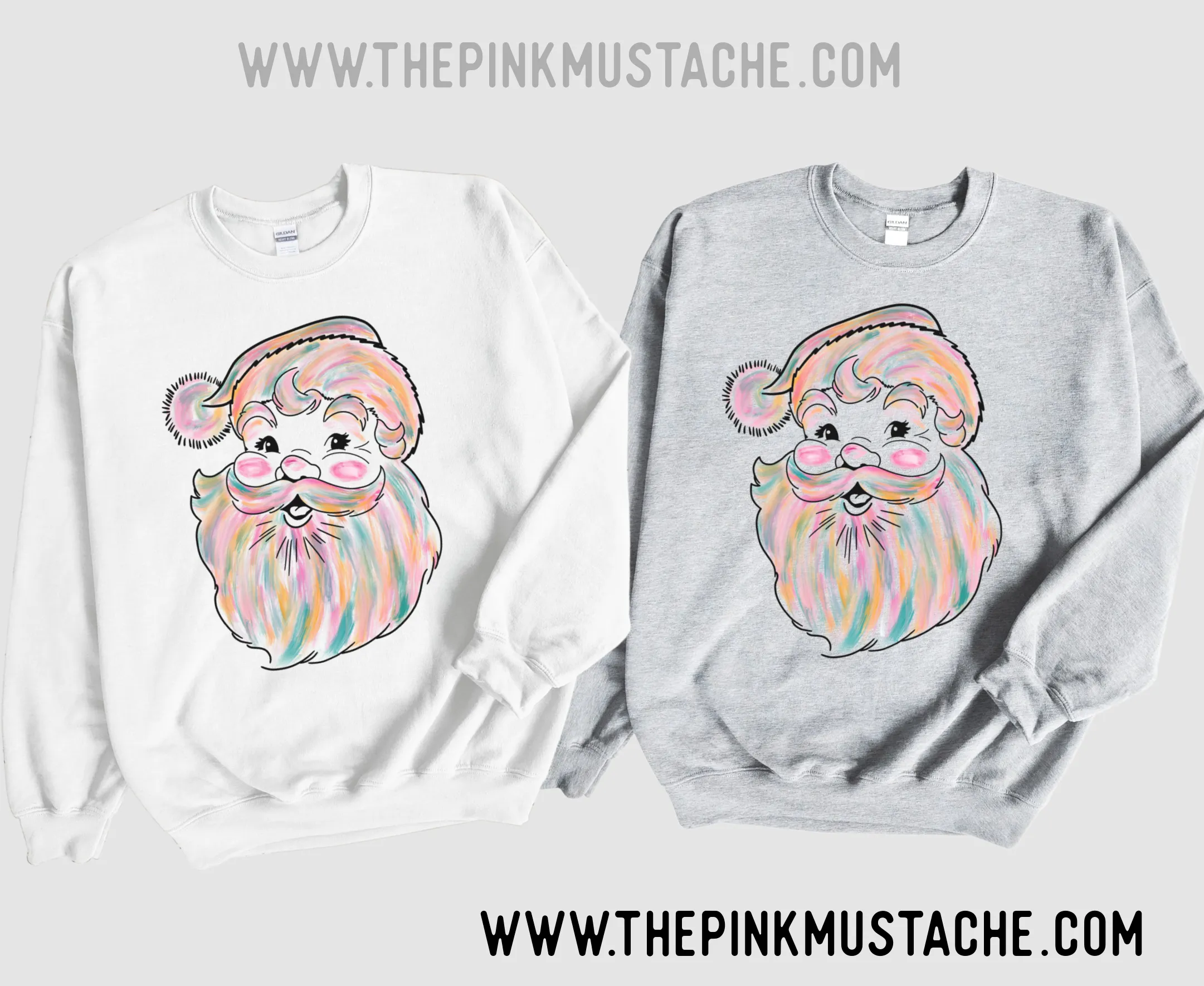 Christmas Sweatshirt - Unisex Sweatshirt- Mommy and Me Vintage Pink Santa Hand Drawn