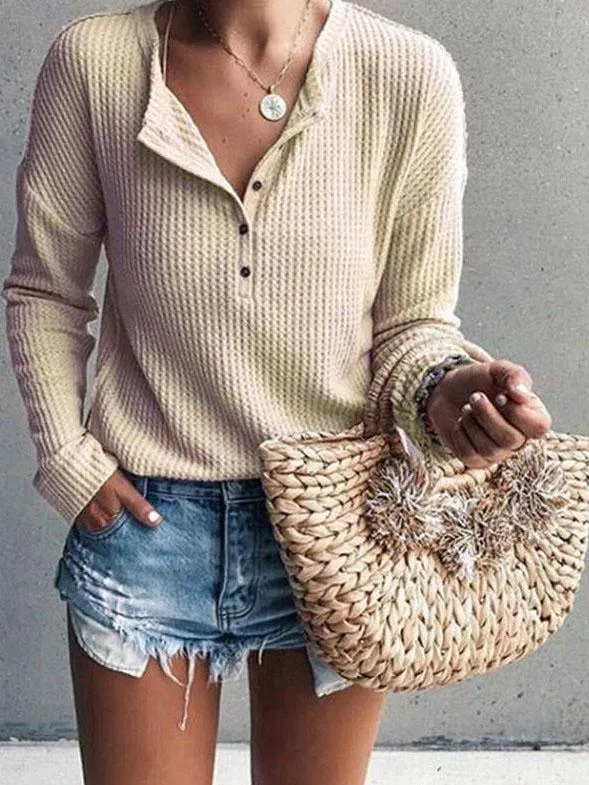 Classic Solid Color Long Sleeves Blouses&shirt Tops