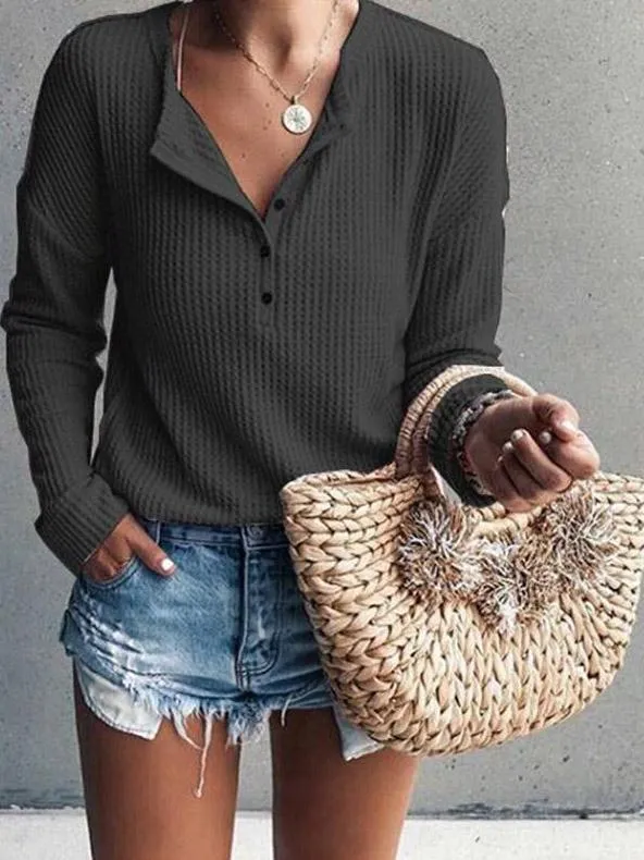 Classic Solid Color Long Sleeves Blouses&shirt Tops