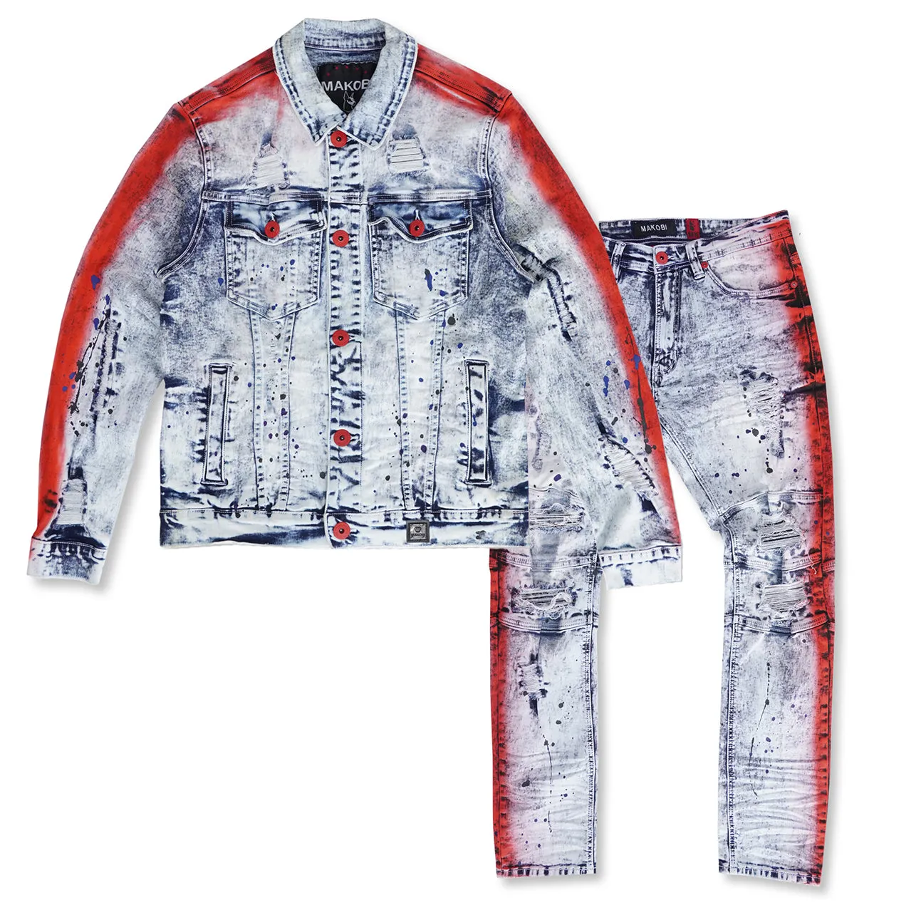 M1038 Paint Stroke Denim Jacket - Light Wash