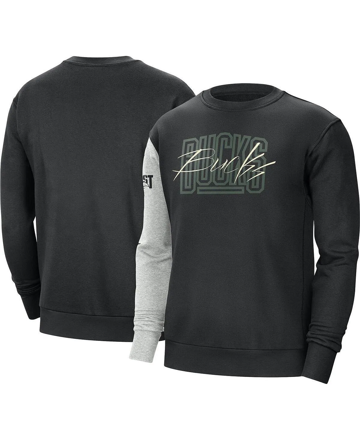 Men's Black Heather Gray Milwaukee Bucks Courtside Versus Force & Flight Nike Pullover