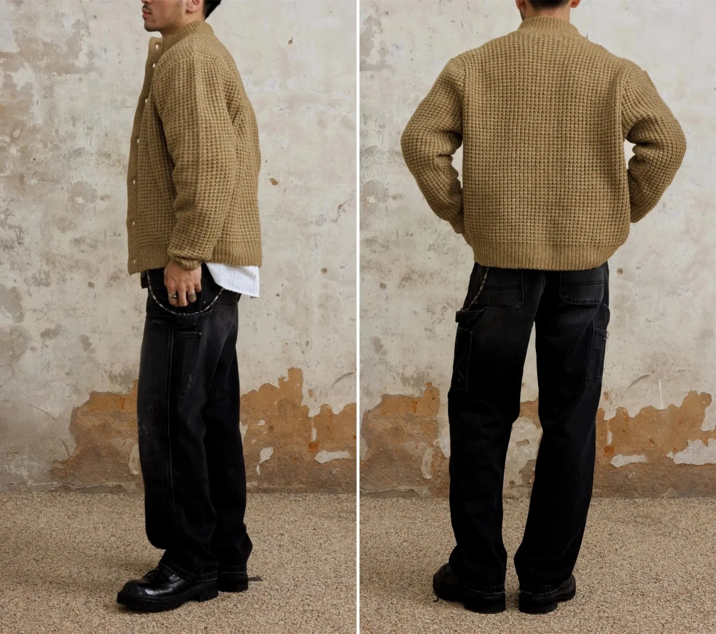 Men's Stand Collar Waffle Woolen Cardigan