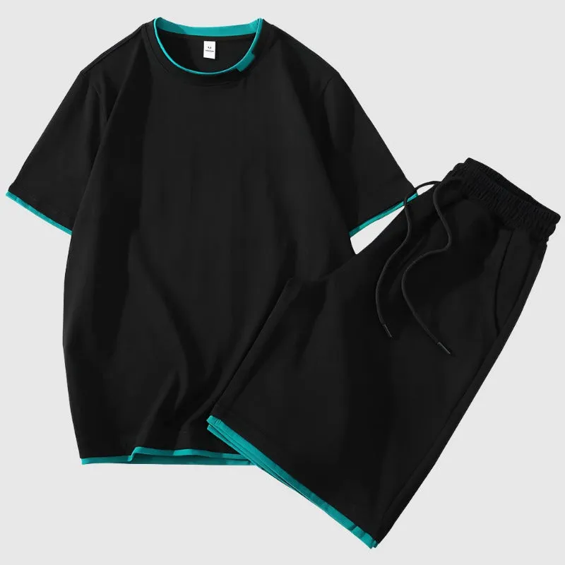 Men's Stylish Short Sleeved T-Shirt and Shorts Two-piece Outfit Set