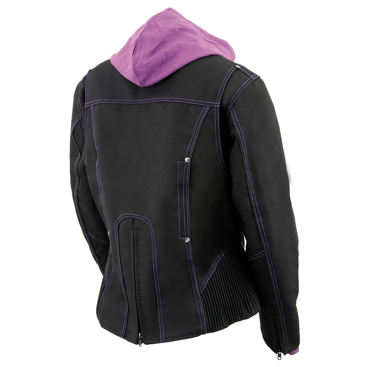 Milwaukee Leather MPL1967 Women's 3/4 Hooded Black and Purple Textile